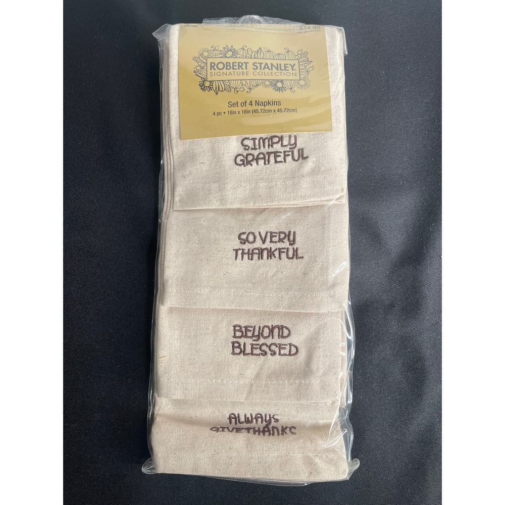 Robert Stanley Set of 4 Fall Rustic Autumn Embroidered Cloth Napkins 18x18 NEW‎